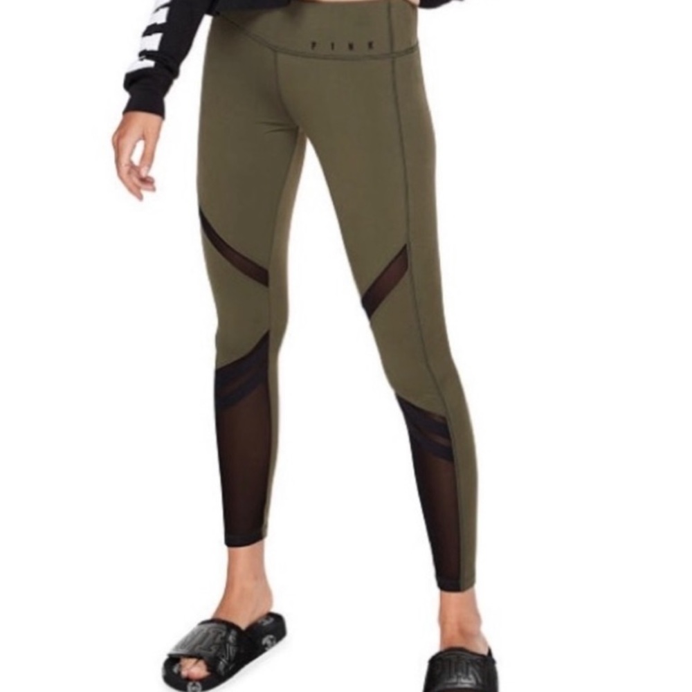 Pink fleece lined mesh leggings -xs olive
